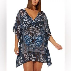 Bleu Rod Beattie‎ Boho Caftan NWT Large navy Beachy breezy bohemian cover up